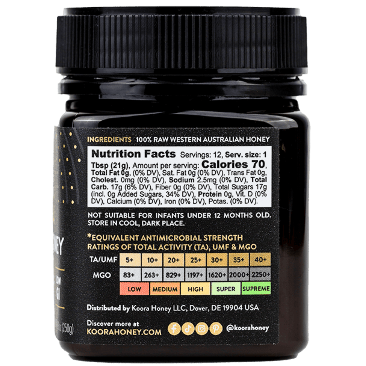 Jarrah Honey TA35+ (Equivalent to Antimicrobial Rating of MGO 2000+ in Manuka Honey)